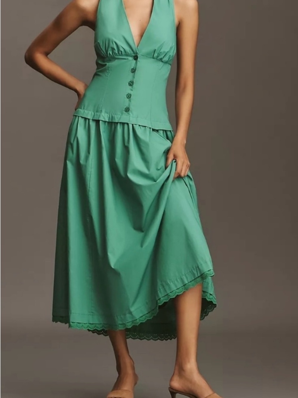Anthropologie Green Halter Midi Dress
